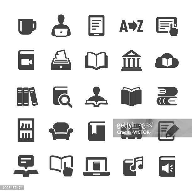 bibliothek und bücher ikonen - smart-serie - bücherregal stock-grafiken, -clipart, -cartoons und -symbole