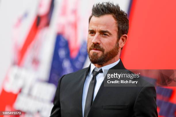 Justin Theroux attends the premiere of Lionsgate's "The Spy Who Dumped Me" at Fox Village Theater on July 25, 2018 in Los Angeles, California.