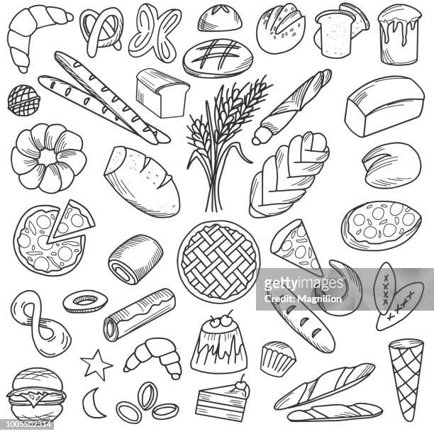 illustrazioni stock, clip art, cartoni animati e icone di tendenza di doodles di cibo per pane - torta pasquale