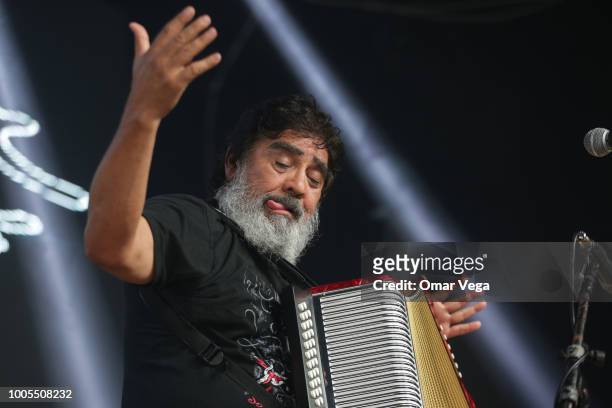 Mexican singer Celso Piña performs at the stage during a show as part of the Week of the Spanishness at OK Corral on July 22, 2018 in Dallas, Texas.