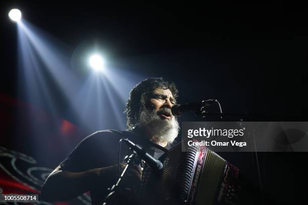 Mexican singer Celso Piña performs at the stage during a show as part of the Week of the Spanishness at OK Corral on July 22, 2018 in Dallas, Texas.