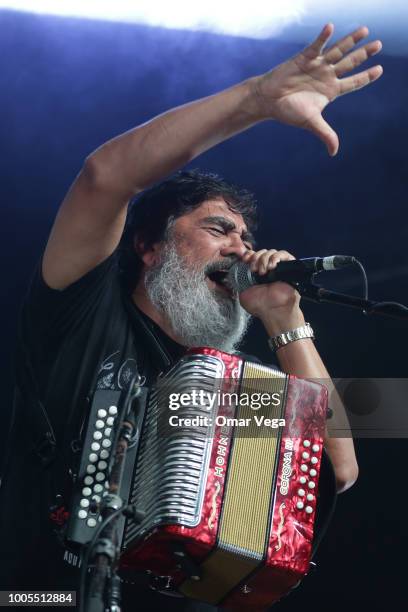 Mexican singer Celso Piña performs at the stage during a show as part of the Week of the Spanishness at OK Corral on July 22, 2018 in Dallas, Texas.