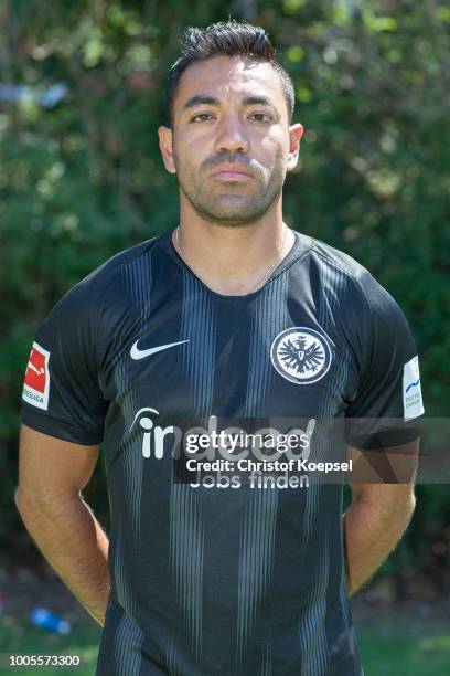 Marco Fabian of Eintracht Frankfurt poses during the team presentation at Training Ground Wintersporthalle on July 26, 2018 in Frankfurt am Main,...