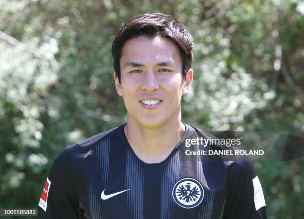 Makoto Hasebe of the German First division Bundesliga football team Eintracht Frankfurt poses for a photo during the team presentation in Frankfurt,...