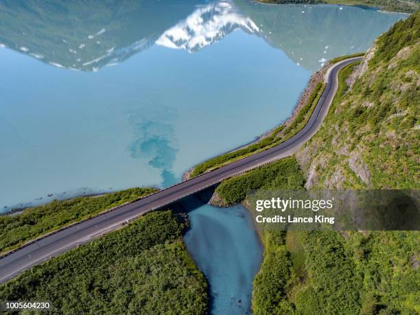 aerial view over portage lake and placer creek - alaska - cook inlet stock pictures, royalty-free photos & images