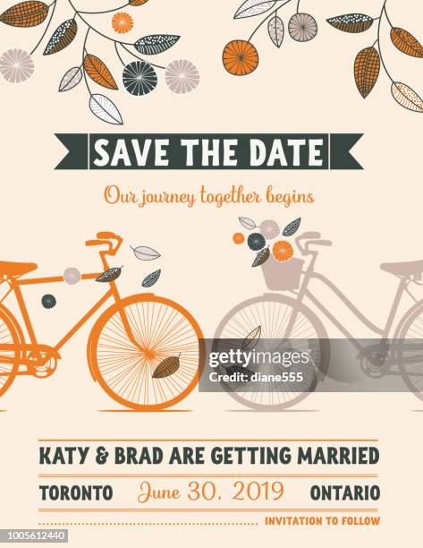 retro bicycle save the date wedding announcement - save the date template stock illustrations