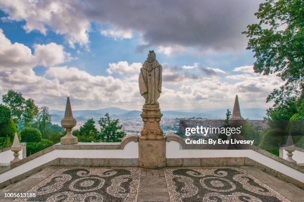 view of braga city and statue from the steps of the five senses, braga, portugal - braga 個照片及圖片檔