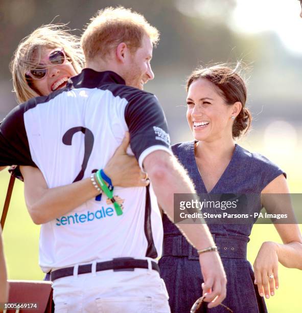 The Duke and Duchess of Sussex during the Sentebale ISPS Handa Polo Cup at the Royal County of Berkshire Polo Club in Windsor.