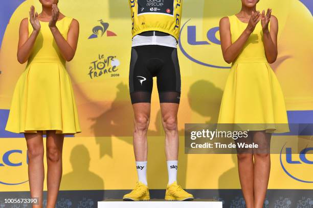 Podium / Geraint Thomas of Great Britain and Team Sky Yellow Leader Jersey / Celebration / Illustration / Legs / Miss / Hostess / during the 105th...