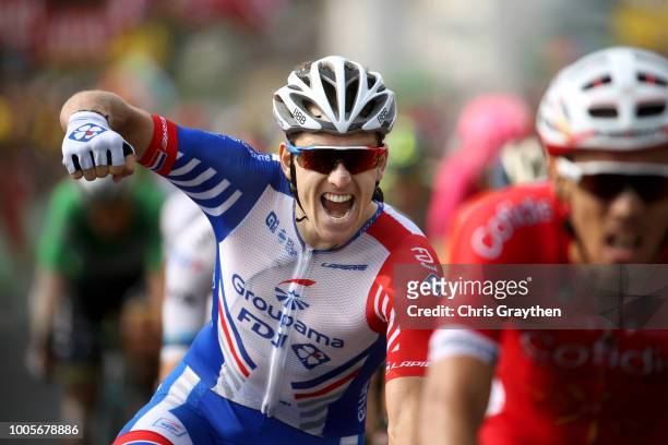 Arrival / Arnaud Demare of France and Team Groupama FDJ / Celebration / during the 105th Tour de France 2018, Stage 18 a 171km stage from...