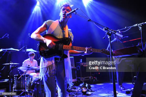 Max McElligott of Wolf Gang performs on stage at Shepherds Bush Empire on May 24, 2010 in London, England.