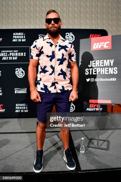 Jeremy Stephens interacts with the media during the UFC Fight Night Ultimate Media Day event at Hyatt Regency Calgary on July 26, 2018 in Calgary,...