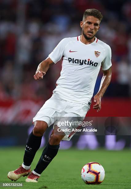 Daniel Carrico of Sevilla FC in action during Sevilla v Ujpest UEFA Europa League Second Qualifying Round 1st leg match at Estadio Ramon Sanchez...