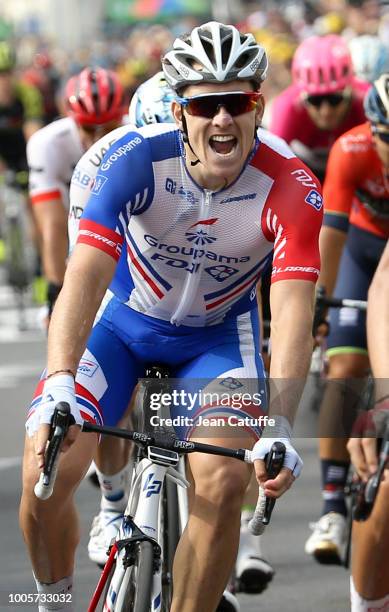 Arnaud Demare of France and Groupama FDJ celebrates winning stage 18 of Le Tour de France 2018 between Trie-sur-Baise and Pau on July 26, 2018 in...
