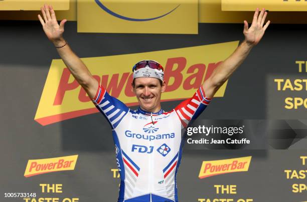 Arnaud Demare of France and Groupama FDJ celebrates winning stage 18 of Le Tour de France 2018 between Trie-sur-Baise and Pau on July 26, 2018 in...