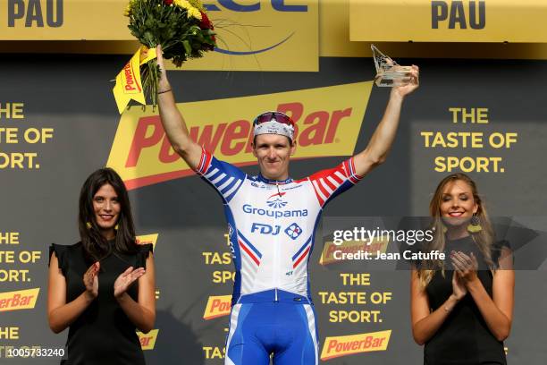 Arnaud Demare of France and Groupama FDJ celebrates winning stage 18 of Le Tour de France 2018 between Trie-sur-Baise and Pau on July 26, 2018 in...