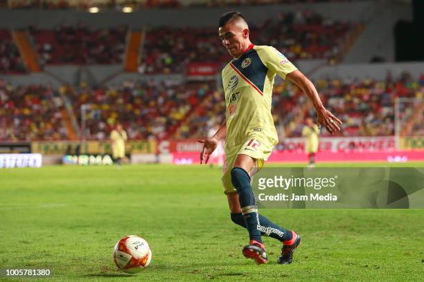 Luis Reyes of America kicks the ball during the 1st round match between Necaxa and America as part of the Torneo Apertura 2018 Liga MX at Victoria...