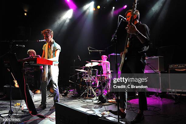 Gavin Slater, Max McElligott, Lasse Petersen and James Woods of Wolf Gang perform on stage at Shepherds Bush Empire on May 24, 2010 in London,...