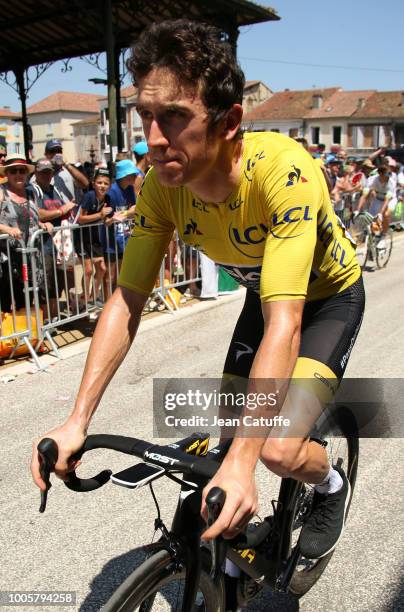 Geraint Thomas of Great Britain and Team Sky at the start of stage 18 of Le Tour de France 2018 between Trie-sur-Baise and Pau on July 26, 2018 in...