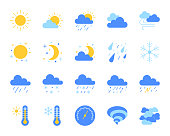 Weather simple flat color icons vector set