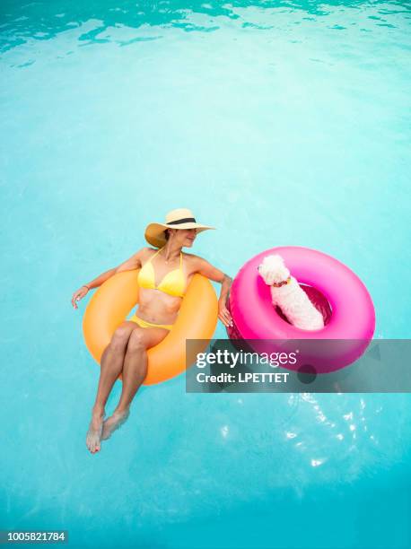 sommer-pool-spaß - schwimmring stock-fotos und bilder