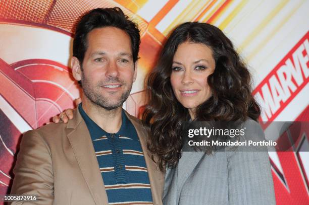 American actors Evangeline Lilly and Paul Rudd during the photocall of the film 'Ant-Man and the Wasp' presented in the De Russie Hotel. Rome, July...