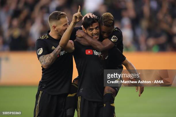 Carlos Vela of LAFC Los Angeles Football Club celebrates after scoring a goal to make it 1-0 during the MLS match between LAFC and LA Galaxy at Banc...