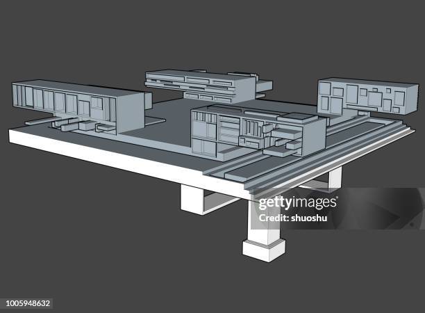 3d concept building model - office rendering stock illustrations