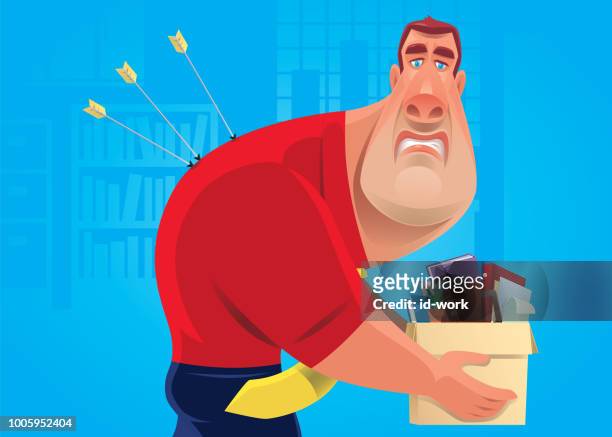muscular businessman being targeted and fired - cry baby cartoon stock illustrations