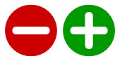 Minus & Plus Signs Icons, Flat Round Buttons Set.