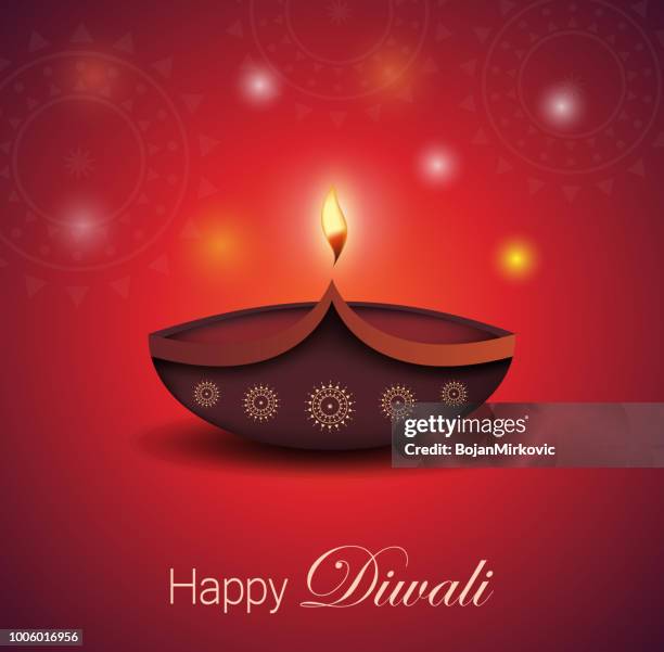 diwali greeting card. burning diya. festival of lights. vector illustration. - rangoli stock illustrations