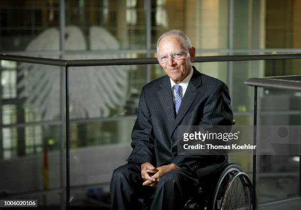 President of the Bundestag Wolfgang Schaeuble posing for a picture at the Bundestag on July 24, 2018 in Berlin, Germany.