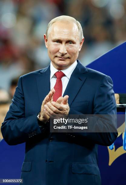 President Wladimir Wladimirowitsch Putin looks on after the 2018 FIFA World Cup Russia Final between France and Croatia at Luzhniki Stadium on July...