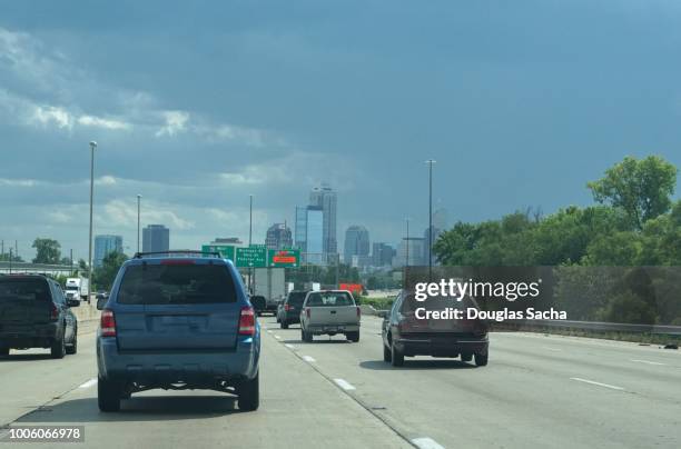 indianapolis city skyline from the highway - indiana skyline stock pictures, royalty-free photos & images