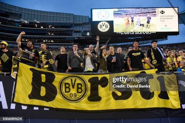 Borussia Dortmund fans before the game against Manchester City on July 20, 2018 at Soldier Field in Chicago, Illinois.