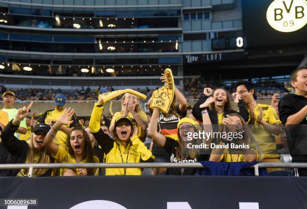 Borussia Dortmund fans before the game against Manchester City on July 20, 2018 at Soldier Field in Chicago, Illinois.