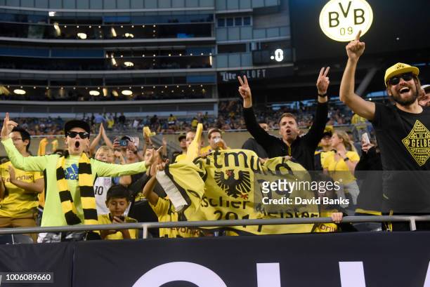 Borussia Dortmund fans before the game against Manchester City on July 20, 2018 at Soldier Field in Chicago, Illinois.