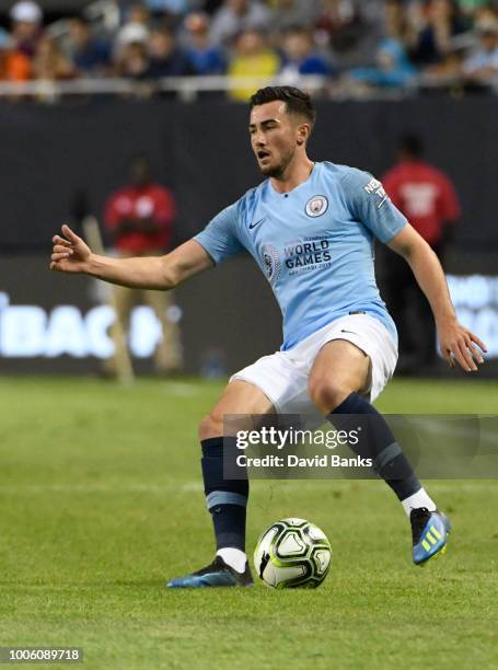 Jack Harrison of Manchester City plays against Borussia Dortmund on July 20, 2018 at Soldier Field in Chicago, Illinois.