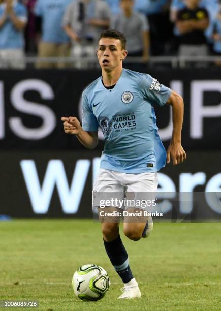 Phil Foden Manchester City plays against Borussia Dortmund on July 20, 2018 at Soldier Field in Chicago, Illinois.