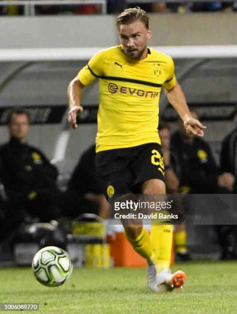 Marcel Schmelzer of Borussia Dortmund plays against Manchester City on July 20, 2018 at Soldier Field in Chicago, Illinois.