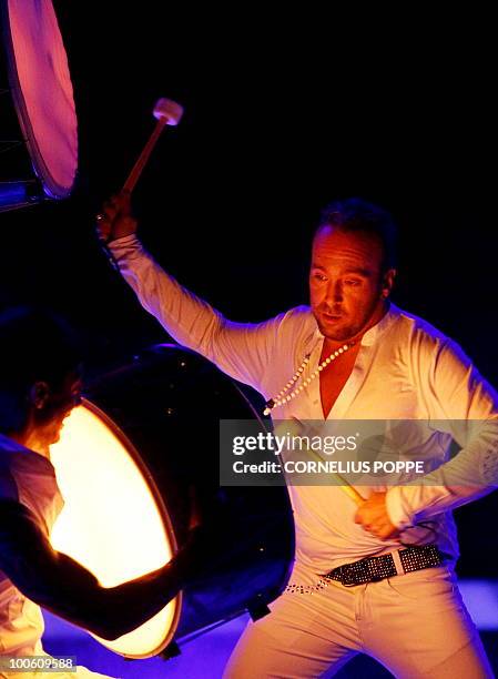 Giorgos Alkaios & Friends from Greece performs the song "OPA" during the first Eurovision Song Contest semi-final at Telenor Arena, in Baerum on May...