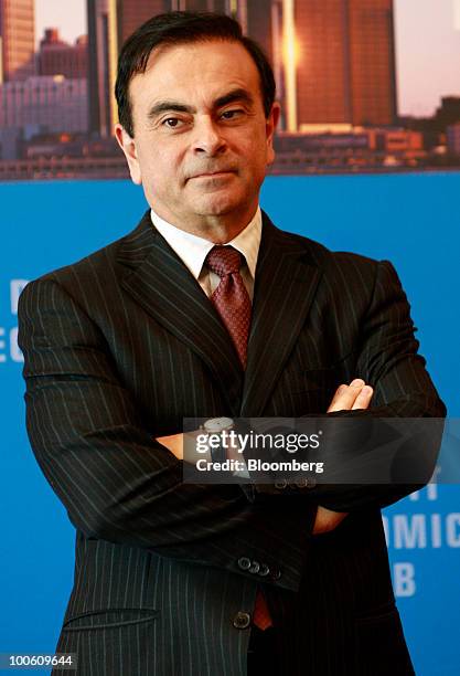 Carlos Ghosn, chief executive officer of Nissan Motor Co., waits to speak at the Detroit Economic Club in Detroit, Michigan, U.S., on Tuesday, May...