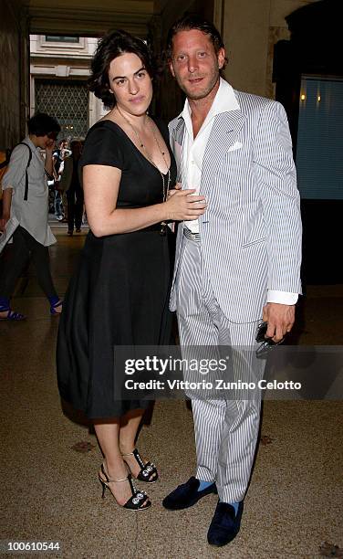 Gilda Moratti and Lapo Elkann attend the Jake And Dinos Chapman Opening At The ProjectB Gallery on May 25, 2010 in Milan, Italy.