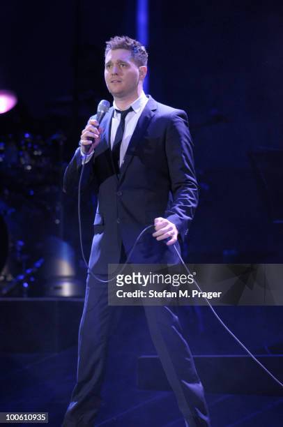 Michael Buble performs on stage at Olympiahalle on May 25, 2010 in Munich, Germany.