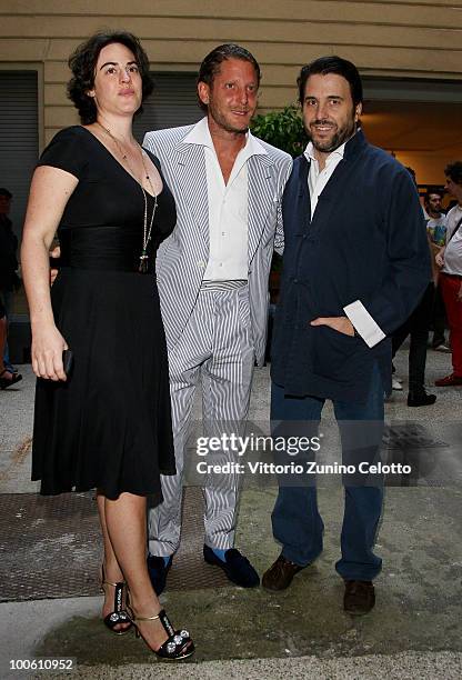 Gilda Moratti, Lapo Elkann, Emanuele Bonomi attend the Jake And Dinos Chapman Opening At The ProjectB Gallery on May 25, 2010 in Milan, Italy.