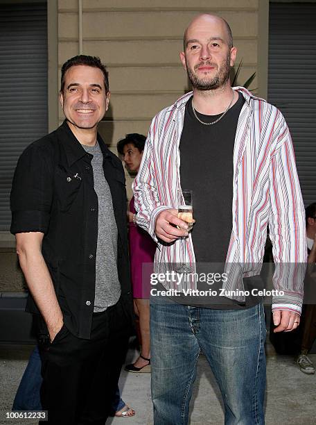 Ennio Capasa and Jake Chapman attend the Jake And Dinos Chapman Opening At The ProjectB Gallery on May 25, 2010 in Milan, Italy.