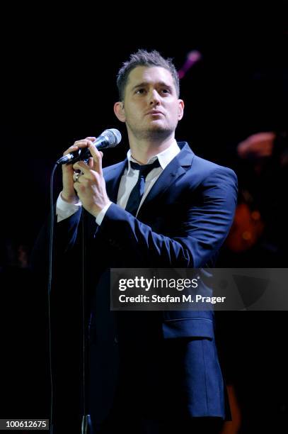 Michael Buble performs on stage at Olympiahalle on May 25, 2010 in Munich, Germany.