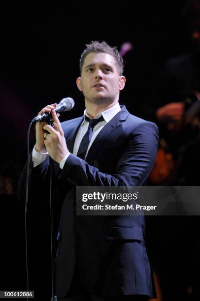 Michael Buble performs on stage at Olympiahalle on May 25, 2010 in Munich, Germany.