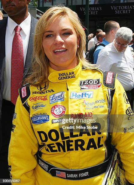 Indy 500 driver Sarah Fisher attends the Macy's and IZOD's celebration of the Indianapolis Motor Speedway and the Indy 500 at Macy's Herald Square on...