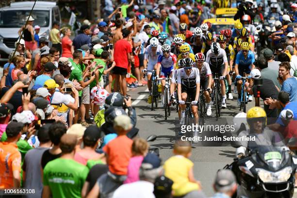 Wout Poels of The Netherlands and Team Sky / Jonathan Castroviejo of Spain and Team Sky / Geraint Thomas of Great Britain and Team Sky Yellow Leader...